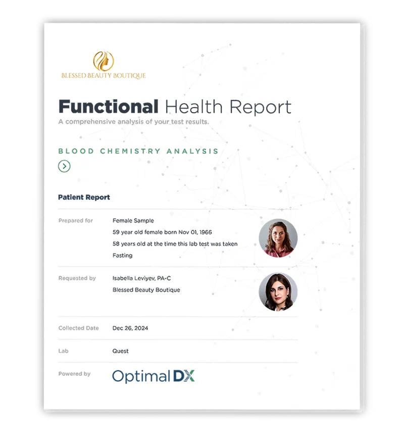 Sample of the comprehensive functional lab analysis from Blessed Beauty Boutique in Greater Phoenix.