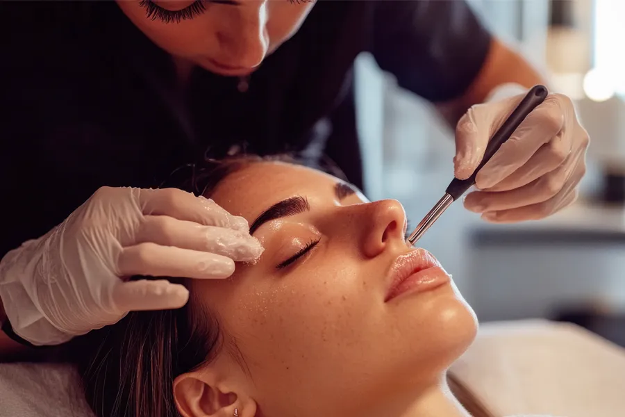 Dermaplaning-Clinic A woman receives dermaplaning treatment. Get Dermaplaning treatment from Blessed Beauty Boutique in Greater Phoenix.