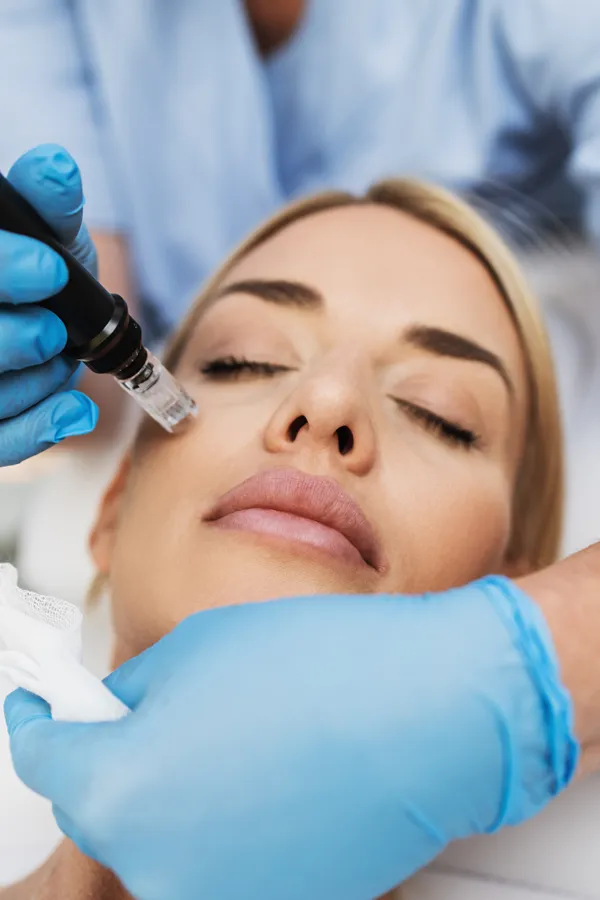 PRP-Microneedling-Treatment A woman receiving PRP microneedling and skin rejuvenation treatments from Blessed Beauty Boutique in Greater Phoenix.